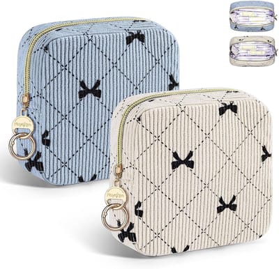 Hygiëne Tas - Maandverband Pouch - Persoonlijke Hygiëne - Compact en Draagbaar - 14x14x4.7 cm - Blauw Beige