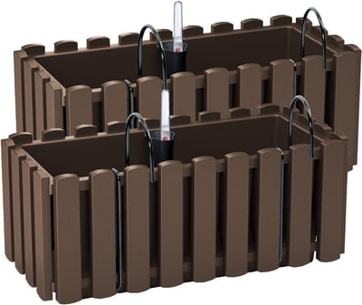 2 x Bloembak met Irrigatiesysteem - 38 x 18 x 16,2 cm - Bruine Plantenpotten voor Balkon en Terras