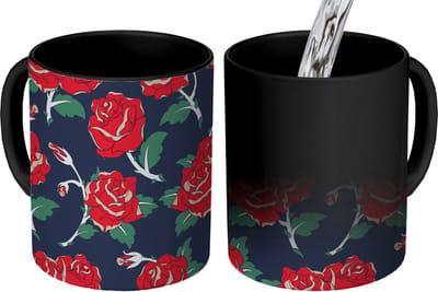 Magische Mok - Foto op Warmte Mokken - Koffiemok - Rozen - Bloem - Patroon - Rood - Magic Mok - Beker - 350 ML - Theemok