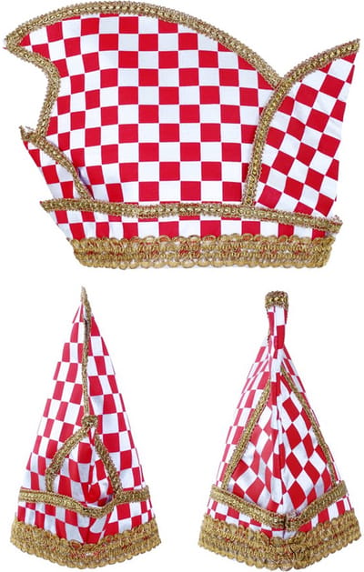 KIMU® Prins Carnaval Steek Muts Rood Wit Geblokt Brabant - Blokjes Brabantse Prinsenmuts Raad Van Elf Goud Prinsensteek Festival