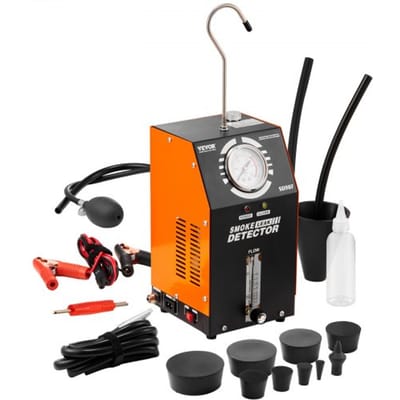 VEVOR voertuigrooktester met rookgenerator, lekdetector voor EVAP-systemen, voor auto's, vrachtwagens, boten, motorfietsen en ATV's, met lucht- en rookmodus, manometer, debietmeter en 8-delige afdichtingsset.