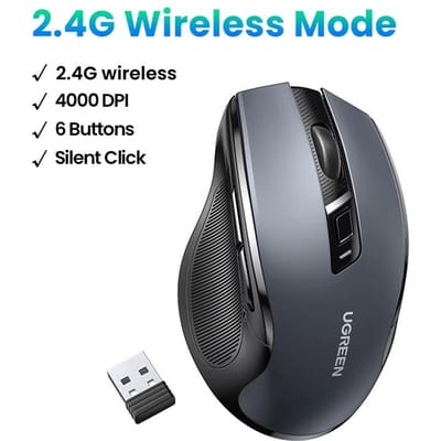 UGREEN draadloze Bluetooth dual-mode muis, kantoor licht geluid, geschikt voor Apple, Huawei, laptop, iPad, ergonomische muis zwart
