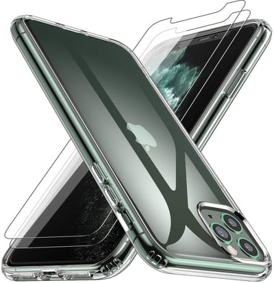 Hoesje Ultraslank geschikt voor iPhone 11 Pro Max backcover siliconen Transparant en 2 stuks ScreenProtector Gehard Glas