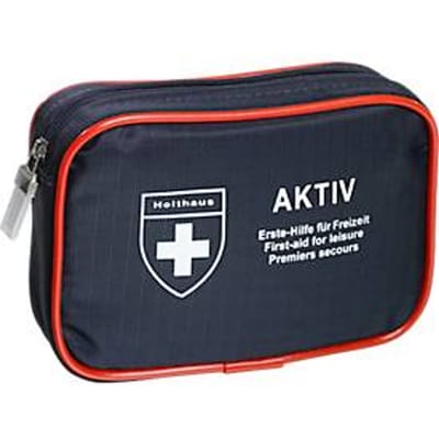 Verbanddoos AKTIV, incl. vulling naar behoefte, B 160 x D 40 x H 110 mm, nylon, blauw-rood