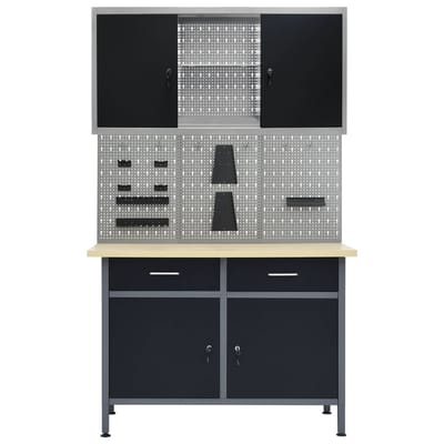 vidaXL - Werkbank - met - drie - wandpanelen - en - een - kast