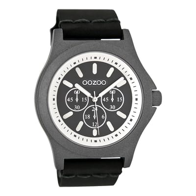 OOZOO Timepieces - Donker grijze horloge met zwarte leren band - C6514