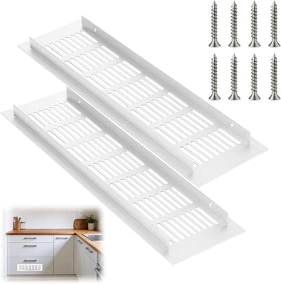 Ventilatieroosters Aluminium - Roosters Deur - Luchtcirculatie Kast - Set van 2 - 8 x 30 cm - Aluminiumkleur