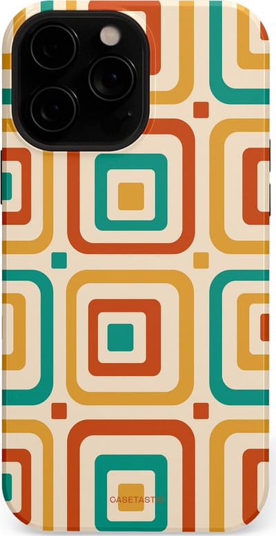 Casetastic hoesje geschikt voor Apple iPhone 13 Pro - MagSafe - Dubbellaagse bescherming - Retro Vierkant verlangen - Fashion Case - Crème Terracotta Goud Turquoise