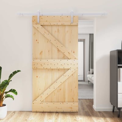 vidaXL - Schuifdeur - 100 - x - 210 - cm - Massief - grenenhout - Natuurlijk - en - Wit