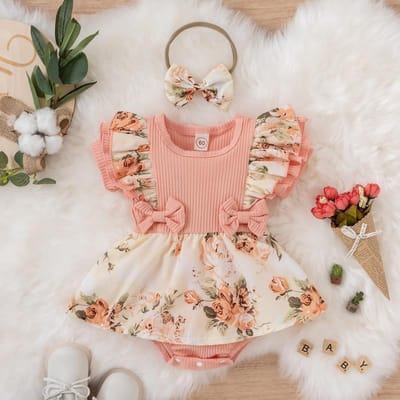 Zomer Baby Meisjes Jurk Met Strik Gestreepte Jumpsuit Katoenen Jurk Voor Pasgeborenen Bloemen Kleding Baby Kruipkleding 9-12M