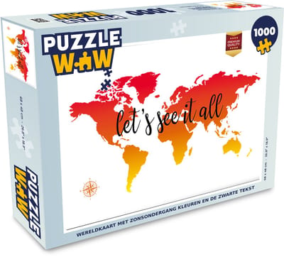 Puzzel Wereldkaart - Zonsondergang - Kompas - Legpuzzel - Puzzel 1000 stukjes volwassenen