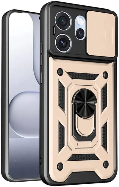 MobyDefend Hoesje - Geschikt voor Oppo Reno15 Pro - Pantsercase Met Draaibare Ring - Goud