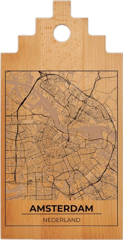JM Woods - Borrelplank - Serveerplank - Hapjesplank - Kaasplank - Plattegrond - AMSTERDAM CENTRUM - Gepersonaliseerd - Cadeau tip!