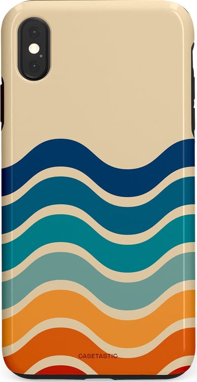 Casetastic hoesje geschikt voor Apple iPhone XS Max - Dubbellaagse bescherming - Nostalgische golven - Fashion Case - Zand Petrol Rood Oranje