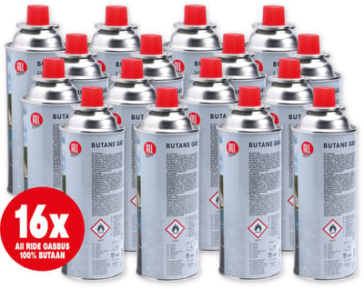 All Ride butaan gasbussen met Bajonet aansluiting – 16 Stuks - Voordeelverpakking