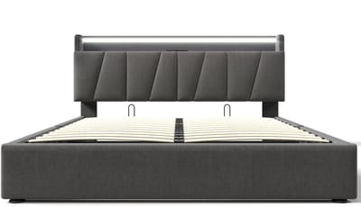 Bed - 140x200cm - Grijs linnen - Opslag