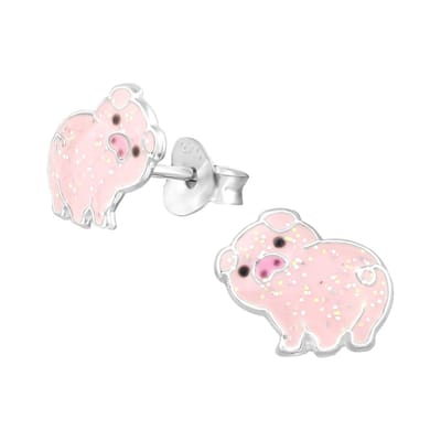 WeLoveSilver - kinderoorbellen zilver - roze varkentjes - 6x6mm