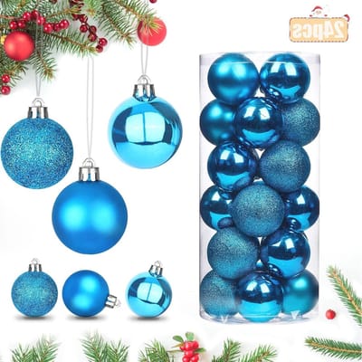 Kerstballen Set van 24 Stuks - Blauwe Plastic Versieringen voor de Kerstboom en Decoratie - Hangende Ornamenten en Pendants (4 cm)