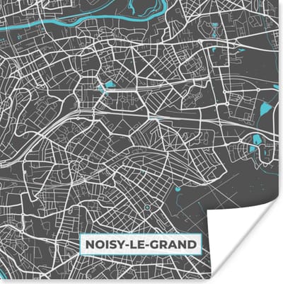 Poster Plattegrond – Kaart – Stadskaart – Frankrijk – Noisy-le-Grand - 100x100 cm XXL