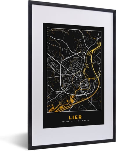 Fotolijst incl. Poster - Lier - Kaart - Plattegrond - Goud - Stadskaart - 40x60 cm - Posterlijst