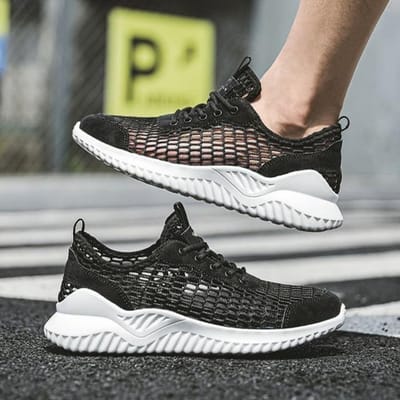 Nieuwe Zomer Casual Schoenen Mesh Ademend Dunne Ademende Sportschoenen voor Heren Hol Lichtgewicht Heren 40 white