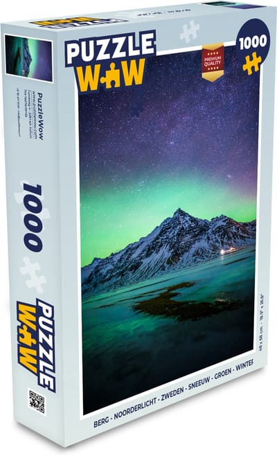 Puzzel Berg - Noorderlicht - Zweden - Sneeuw - Groen - Winter - Legpuzzel - Puzzel 1000 stukjes volwassenen