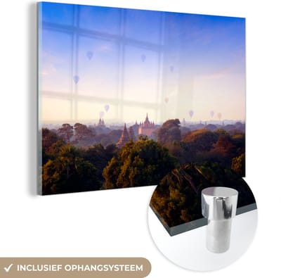 ® Glasschilderij 180x120 cm - Schilderij acrylglas - Ananda-Tempel bij ochtend Bagan in Myanmar - Foto op glas - Muurdecoratie woonkamer - Wanddecoratie slaapkamer - Schilderijen