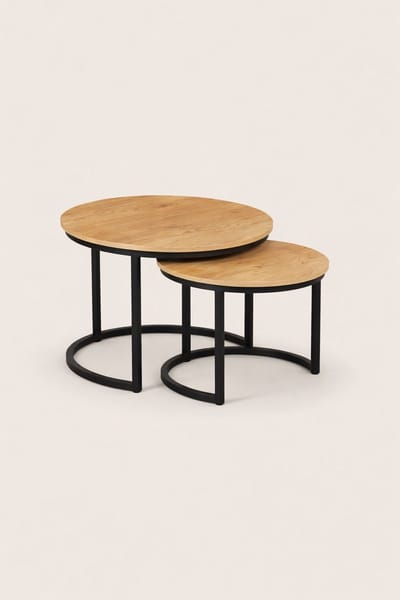 Salontafel Set van 2 Mangohout – Rond – Industrieel