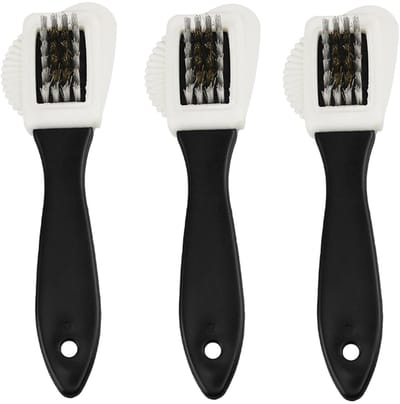 Dailygoods- Schoenborstel 4-zijdig - Suède Schoenpoetsborstel - Messing Borstelharen - Antislip Handvat - Ergonomisch Ontwerp - 15,5 cm Lang - Schoenreiniger
