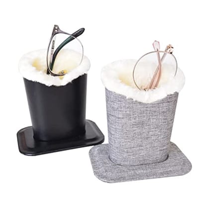 2 stuks - brillenkoker - PU-brillenhouder - Potloodhouder - Kantoororganizer - Opbergruimte voor zonnebrillen, leesbrillen en pennen - Accessoire voor op het bureau - Beschermend ontwerp - brillendoos dames heren - Zwart + Grijs