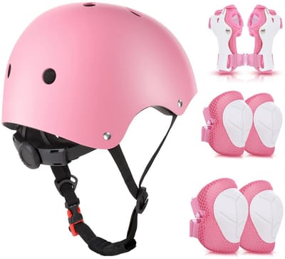 Kniebeschermers en Helm Set voor Kinderen 3-10 Jaar - Bescherming voor Inline Skaten, Skateboarden, Fietsen en Rolschaatsen (Roze)