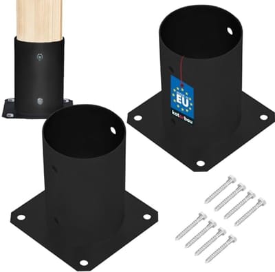 KOTARBAU® 2 stuks Paalvoet , Paalhouder, voor Schroefbevestiging, Gepoedercoat Staal, ⌀ 100 mm, Zwart, Paalsteun, voor Houten Balken en Pavillons, Duurzaam en Weerbestendig