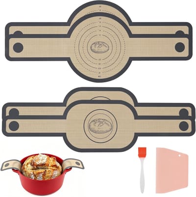 Herbruikbare siliconen bakmat voor brood en Dutch Oven, met handgrepen, deegschraper en kwast, eenvoudig schoon te maken, perfect voor bakken en koken, 4 stuks