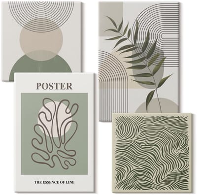 Wallfluent Set van canvas schilderijen - Poster met geometrische abstracte botanische patronen Canvas Schilderijen Set - Set van 4 Canvas Schilderijen - Groente Set van Canvas Prints - Abstractie Canvas Kunst Set - Boheemse Canvas Kunst Set
