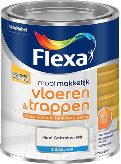 Flexa - Mooi Makkelijk Vloeren & Trappen Zijdeglans - Mooi Gebroken Wit - Mengverf - 750 Ml