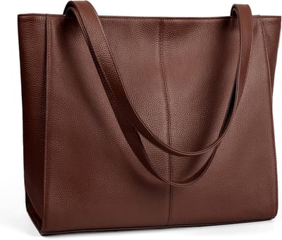 befen Echt lederen handtas voor dames, grote shoppertas met laptopvak van 14 inch, modieuze leren tas, school, werk, vrije tijd, hengseltas met ritssluiting