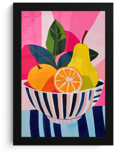 Poster in lijst - Fotolijst 20x30 cm - Posters - Fruit - Abstracte achtergrond - Roze - Posterlijst zwart - Decoratie - Wanddecoratie woonkamer - Muurdecoratie slaapkamer