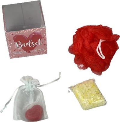 Badspons - Badset liefde - Rood - Badpuff / Zeepje / Badzout - 3 delig
