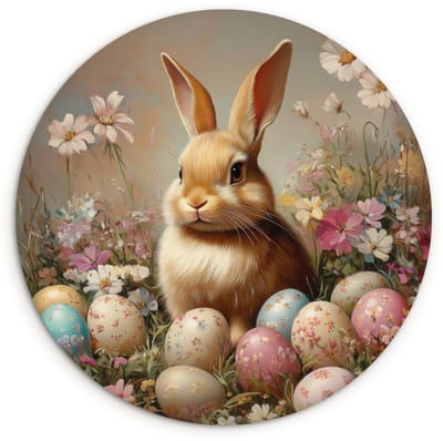 WallCircle® Wandcirkel 120x120 cm - Muurcirkel Paashaas - Lente - Paaseieren - Muurdecoratie woonkamer - Wanddecoratie slaapkamer - Kamer decoratie accessoires - Ronde schilderijen XXL