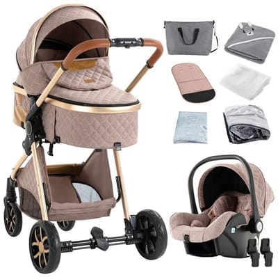 Cventrix Kinderwagen - Luxe Comfortabele 3 in 1 Kinderwagen - Buggy - Lichtgewicht - Opvouwbaar - Met afneembare reiswieg
