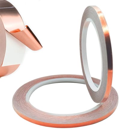 Koperfolie afschermingstape, geleidende tape (5mm × 20m) voor EMI en HF afscherming, papiercircuits, elektrische reparatie en decoratie.