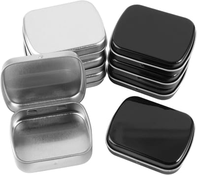 Set van 8 rechthoekige kleine metalen doosjes met deksel, 6x4,5x1,5 cm, ideaal voor snoep, sleutels en sieradenopslag