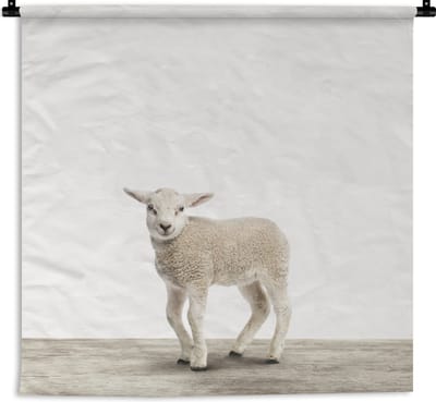 Wandkleed Animalprintshop - Lammetje dierenprint kinderkamer Wandkleed katoen 90x90 cm - Wandtapijt met foto
