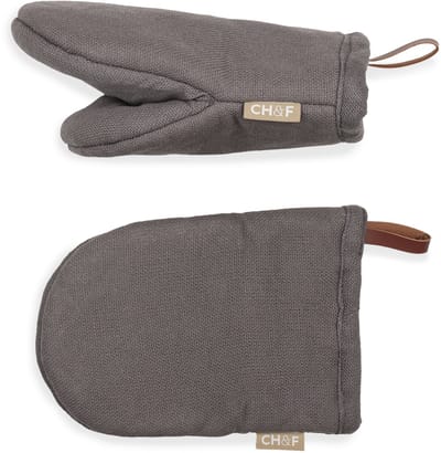 CH&F Bellavarde Graphite Ovenwant Kort Model Grijs | 14x20 cm | Set van 2 | Hittebestendig tot 250°C | Ovenhandschoen met Ophanglus | Keukentextiel
