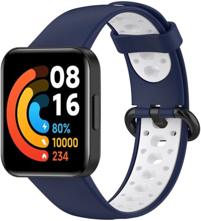 By Qubix - Tweekleurige sportband - Blauw met wit - Geschikt voor Xiaomi Redmi Watch 2 (Lite)