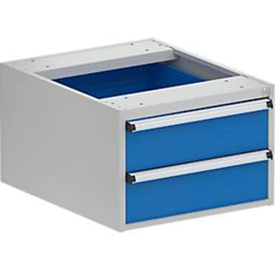 Treston 53/36-3 ladeblok, 2 afsluitbare laden, tot 200 kg, B 530 x D 640 x H 360 mm, staal, lichtgrijs RAL 7035/briljantblauw RAL 5007