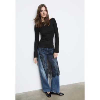 Stradivarius Basic T-shirt met uitlopende mouwen  Zwart XS