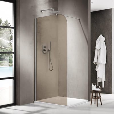 FugaFlow Eccelente Vetro Inloopdouche - 110x200cm - afgeronde glaswand - rook glas - wandarm - geborsteld RVS PVD (RVS)