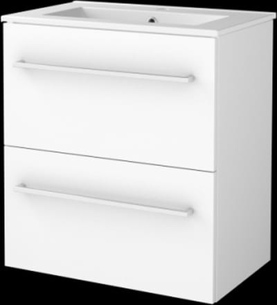 Basic Start 39 badmeubelset met wastafelonderkast met grepen, 2 lades en porseleinen wastafel met 1 kraangat 60 x 39 cm, ice white
