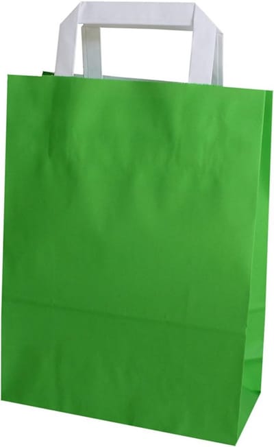 Stevige papieren draagtassen met plat handvat 22x29 cm (25 stuks, Groen)